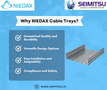 an advertisement for niedax cable trays with a picture of a tray