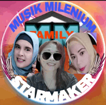 a logo for musik millenium starmaker has three women on it