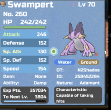 a screenshot of a pokemon game showing swampert