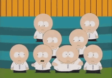 a group of cartoon characters are standing in a pyramid