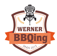 a logo for werner bbqing shows a grill and a ribbon