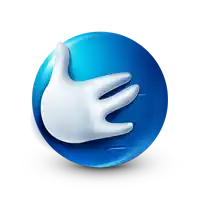 a blue circle with a hand on it that has the letter e on it