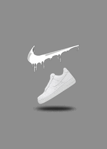 a white nike shoe with a dripping swoosh on the side