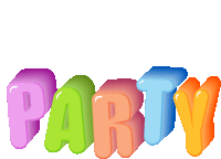 the word party is spelled out in colorful letters