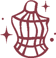 a drawing of a cage with a handle and stars around it