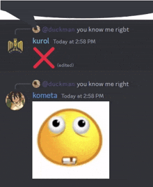 a screenshot of a discord conversation with a smiley face