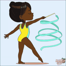 a cartoon drawing of a girl holding a ribbon and a stick with the words happy color below her