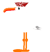 a drawing of a bird wearing a red hat and orange legs