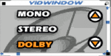 a screen shows the options for mono stereo dolby