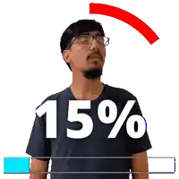 a man with glasses and a beard is standing in front of a loading bar that says 15 %