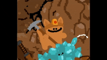 a cartoon cat wearing a hard hat and holding a pickaxe