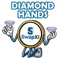 a cartoon character holding two diamonds in front of a diamond hands logo