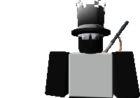 a roblox character is wearing a top hat and holding a stick .