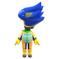 a cartoon character is wearing a blue and yellow outfit with the words koopa kart on it