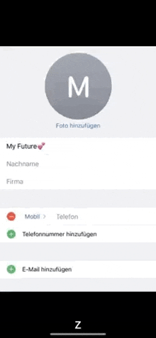 a screenshot of a person 's profile on a phone with a circle with the letter m on it .