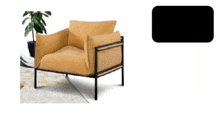 a yellow chair next to a black rectangle