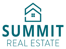 a logo for summit real estate with a house