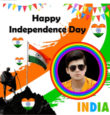 a happy independence day greeting card with a picture of a boy