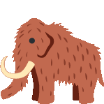 a cartoon illustration of a mammoth with tusks and a smiling face .