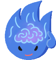 a cartoon illustration of a blue fire with a brain inside