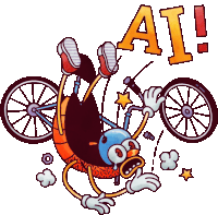 a cartoon drawing of a person falling off a bicycle with the word ai above them