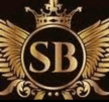 a logo for sb with wings and a crown