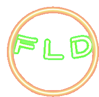 a neon sign that says fld in a circle on a white background