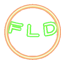 a neon sign that says fld in a circle on a white background