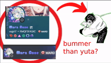a drawing of a man holding a sword with the words bummer than yuta