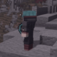 a minecraft character with a backpack and a pickaxe is standing on a hill .