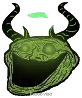 a troll face with horns and the words good vido written below it