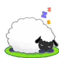 a black and white sheep is sleeping on a green mat