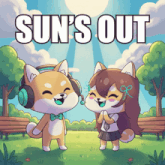 a cartoon illustration of two shiba inu dogs with the words sun 's out below them