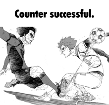 a black and white drawing of two soccer players with the words counter successful