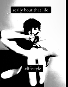 a black and white photo of a person with the words really bout that life