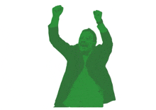 a green silhouette of a man with his arms up