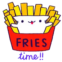 a drawing of a cat in a bucket of french fries