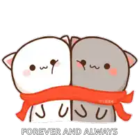 a cartoon of two cats hugging each other with the words forever and always above them