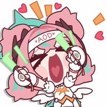 a cartoon of a girl wearing a headband that says aod