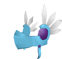 a blue and purple item with white wings and a purple heart