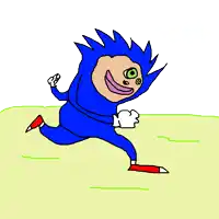 a cartoon drawing of sonic the hedgehog running in the grass
