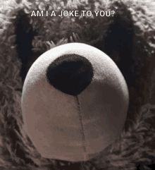 a teddy bear with the words " am i a joke to you " written above it