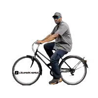 a man is riding a bike with loganarchange written on the front