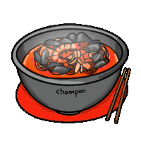 a cartoon drawing of a bowl of champon noodles