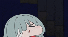 a cartoon of a girl with gray hair and a red shirt