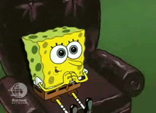 a cartoon of spongebob sitting in a chair with a nickelodeon network logo