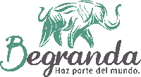 a logo for begranda has a green elephant and the words haz parte del mundo