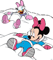 daisy duck and minnie mouse are laying in the snow