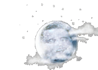 a picture of a man 's face in a sphere of clouds