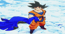 a cartoon of goku standing in the snow